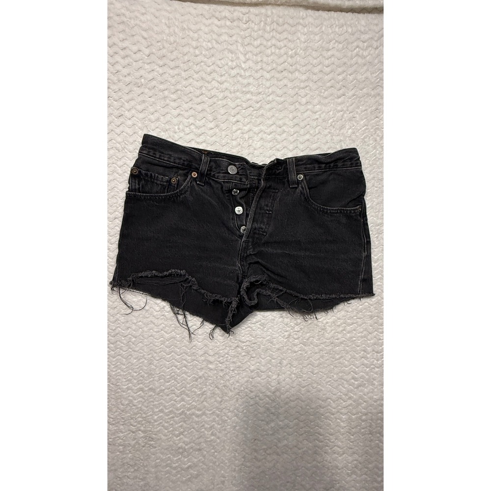 Levis 501 Original High Rise Cut Off Denim Shorts Washed Black W26